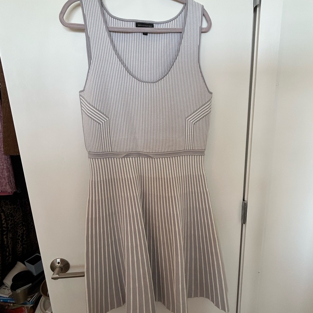 Gray Pleated Fit and Flare Midi Dress
